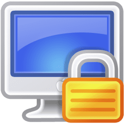 Monitor with a large padlock in front, symbolizing security or privacy on a computer screen in use