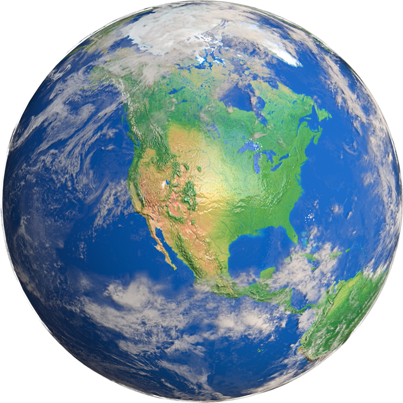 Earth seen from space with North America in the center and blue oceans around it.