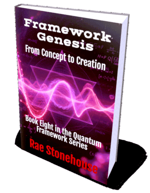 Book cover: FrameworkGenesis, From Concept to Creation, Book Eight in the Quantum Framework Series by Rae Stonehouse.