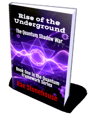 Book cover for 'Rise of the Underground: The Quantum Shadow War,' Book 1 in the Quantum Framework Series by Rae Stonehouse.